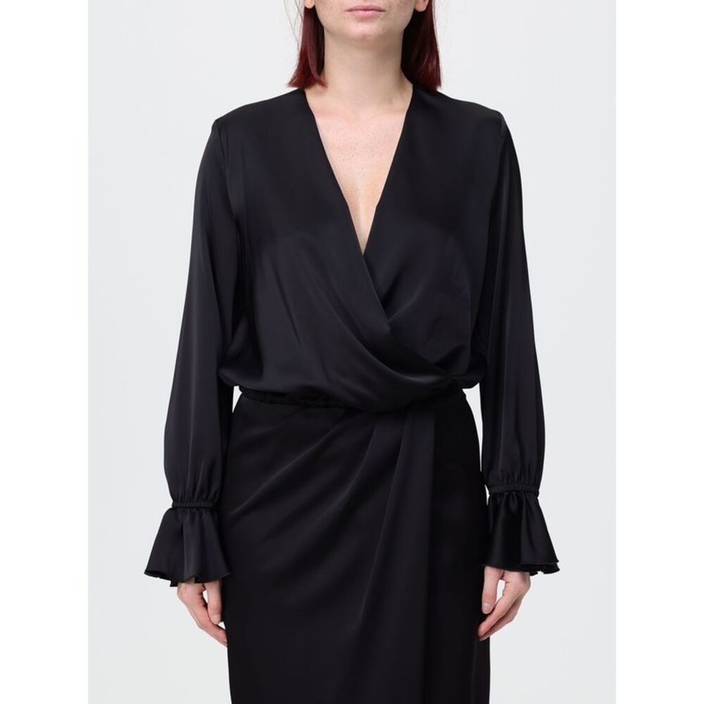 Hanita Women Hanita Cropped Satin V-Neck Blouse With Flared Long Sleeves